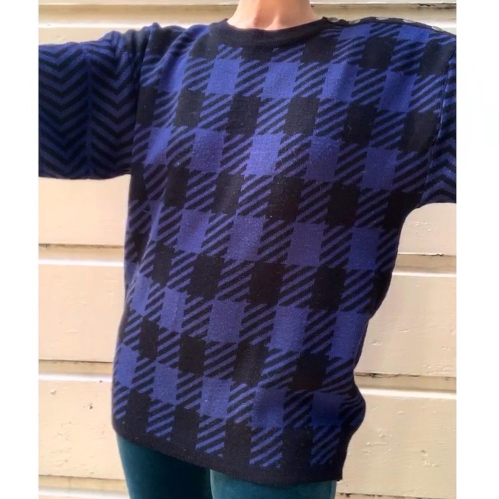 Vintage Oversize Gingham Print Sweater